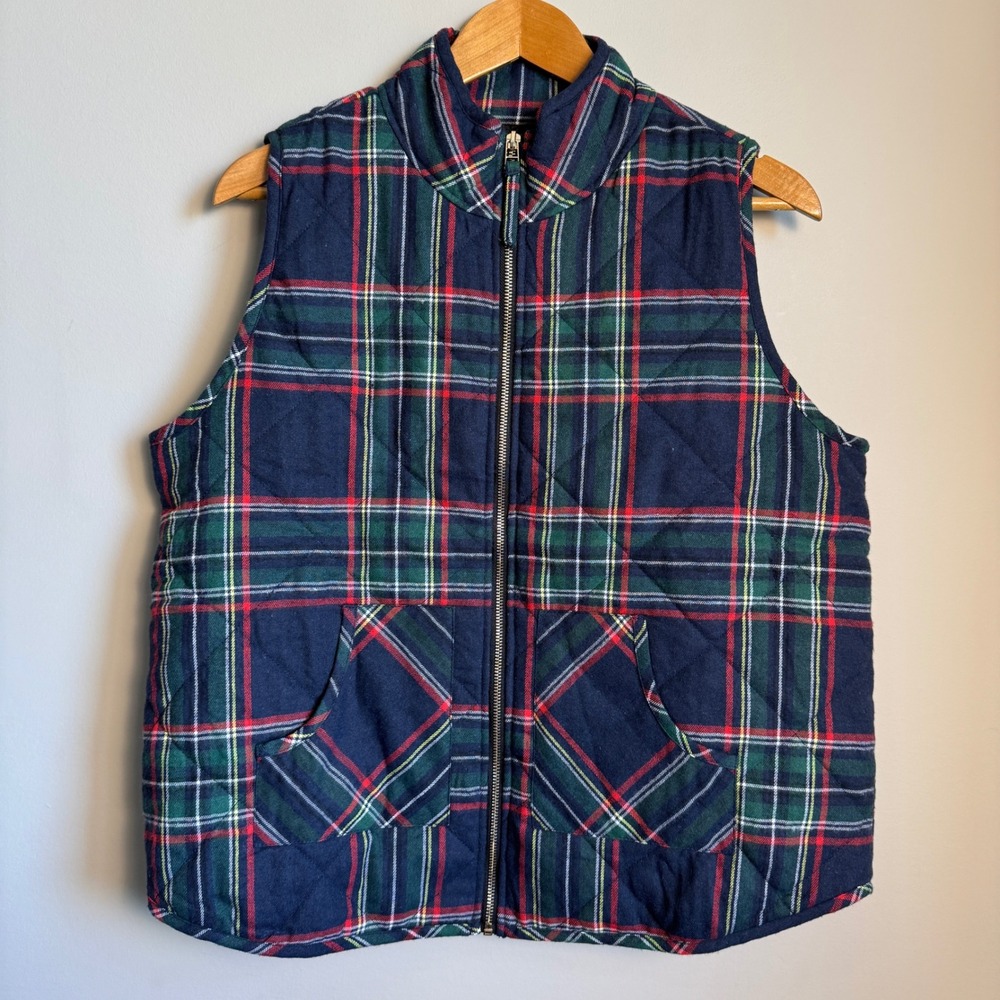Mudpie Women's Quilted Plaid Vest Sleeveless Jacket Lined Pockets Size Large